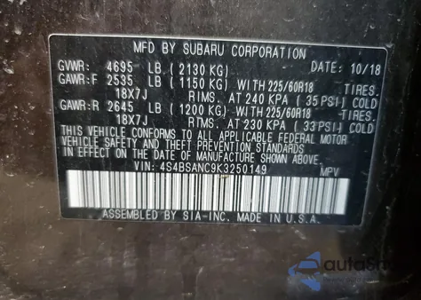 2019 Subaru Outback 2.5I Limited from USA, damaged, VIN 4S4BSANC9K3250149